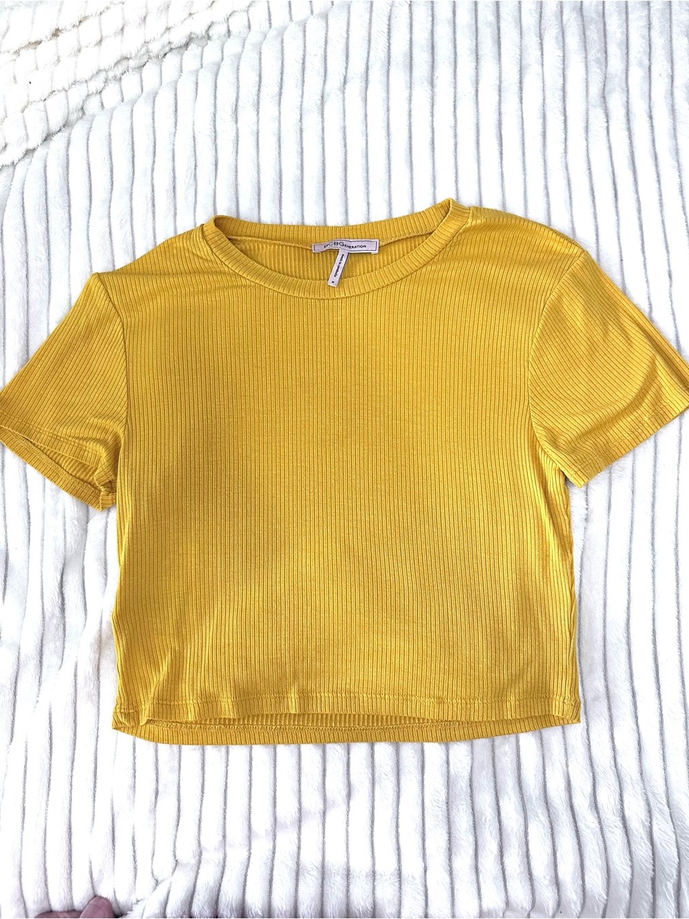 BCBGeneration Ribbed Yellow Crop Top